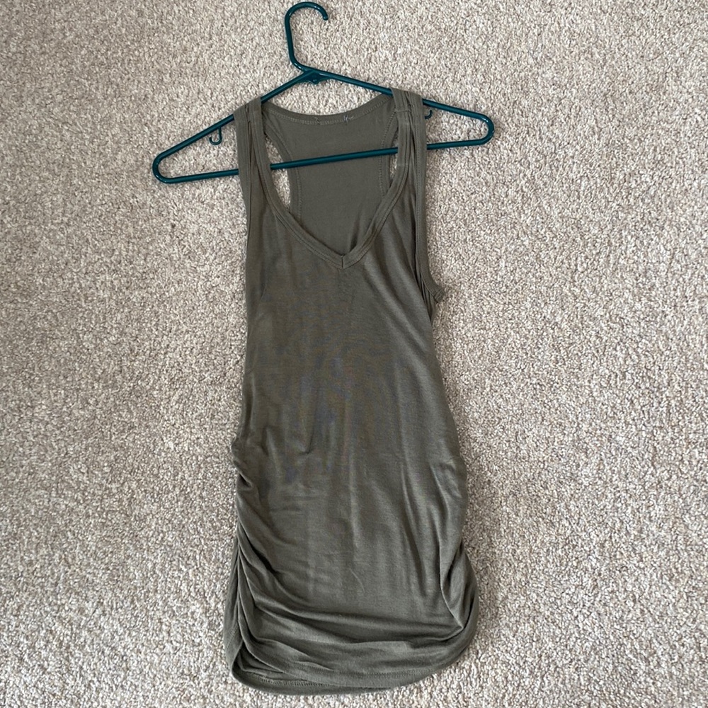 Ruched side olive green tank top